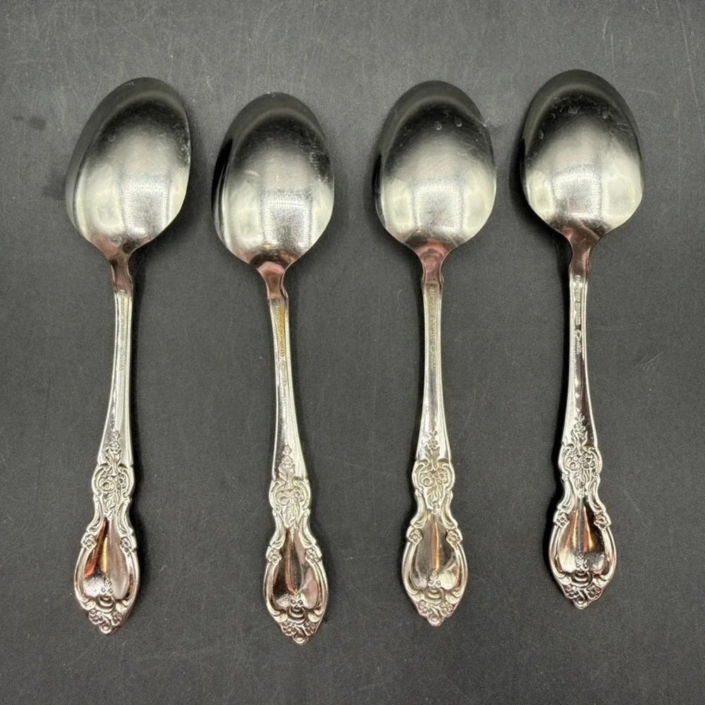 Vintage Oneida Louisiana Place Soup Spoon Set of 4 Stainless Steel Floral Boho